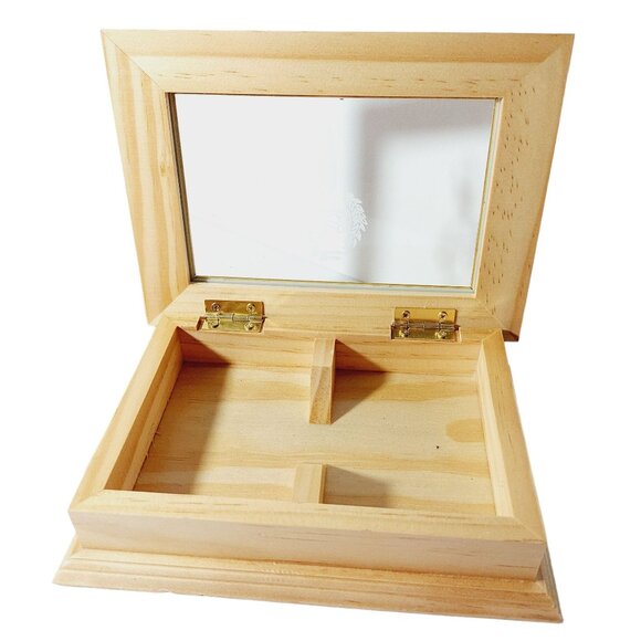 Vintage Wooden Playing Card Holder Box Golf Etched Glass Top - Picture 3 of 9